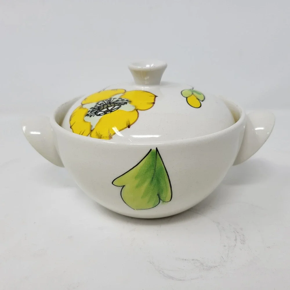 Mancioli Italy Vintage Floral Ceramic Lidded‎ Soup Rice Bowls Set of 4